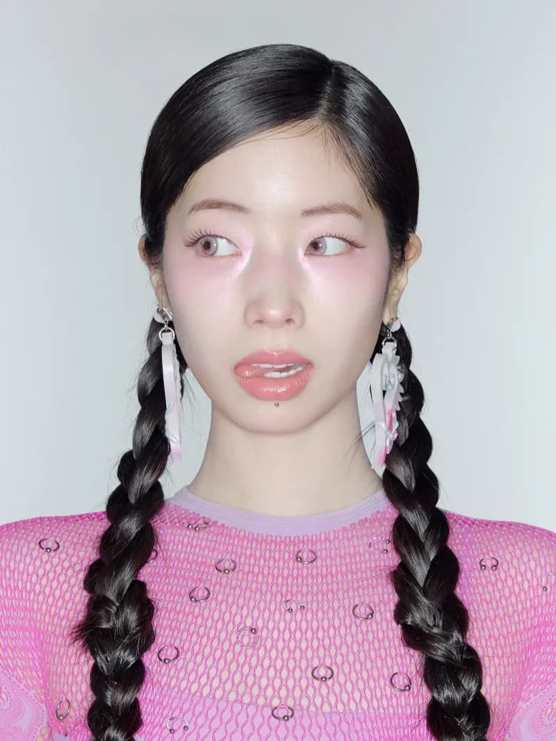 Editorial gallery of Dahyun (TWICE) styled in cool winter outfits featuring sapphire, amethyst, and inky neutrals, highlighting glacier blue, raspberry, graphite, arctic white, and ultra black.