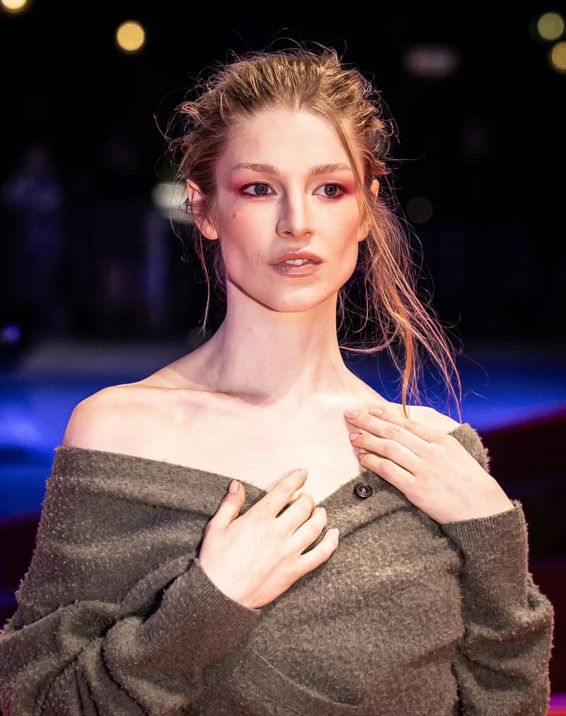 Hunter Schafer wearing cool jewel-toned gowns with sharp contrast, showcasing ice blue, silver, lavender, black, and electric violet from the Cool Winter palette.