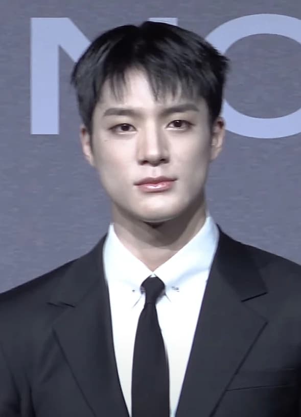 Jeno (NCT) wearing deep jewel-toned ensembles with sharp contrast, showcasing midnight navy, crimson, amethyst, gunmetal, and snow white from the Deep Winter palette.