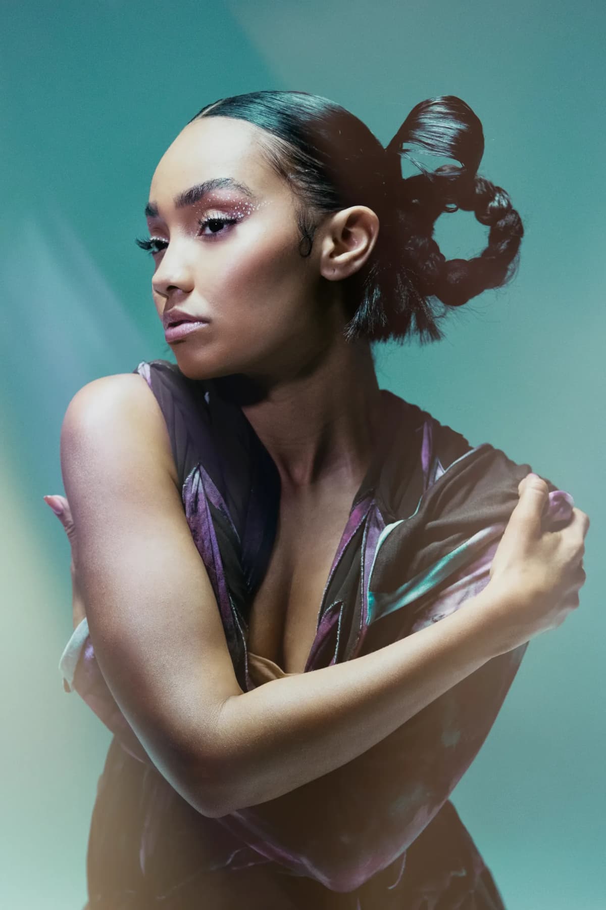 Editorial gallery of Leigh-Anne Pinnock styled in deep autumn wardrobes mixing emerald, rust, and gilded textures, highlighting topaz gold, jungle green, brick orange, cranberry velvet, and espresso.