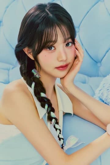 Editorial gallery of Wonyoung (IVE) styled in true summer outfits mixing navy, raspberry, and soft lavender, highlighting powder blue, soft lilac, rose quartz, silvery sage, and midnight plum.