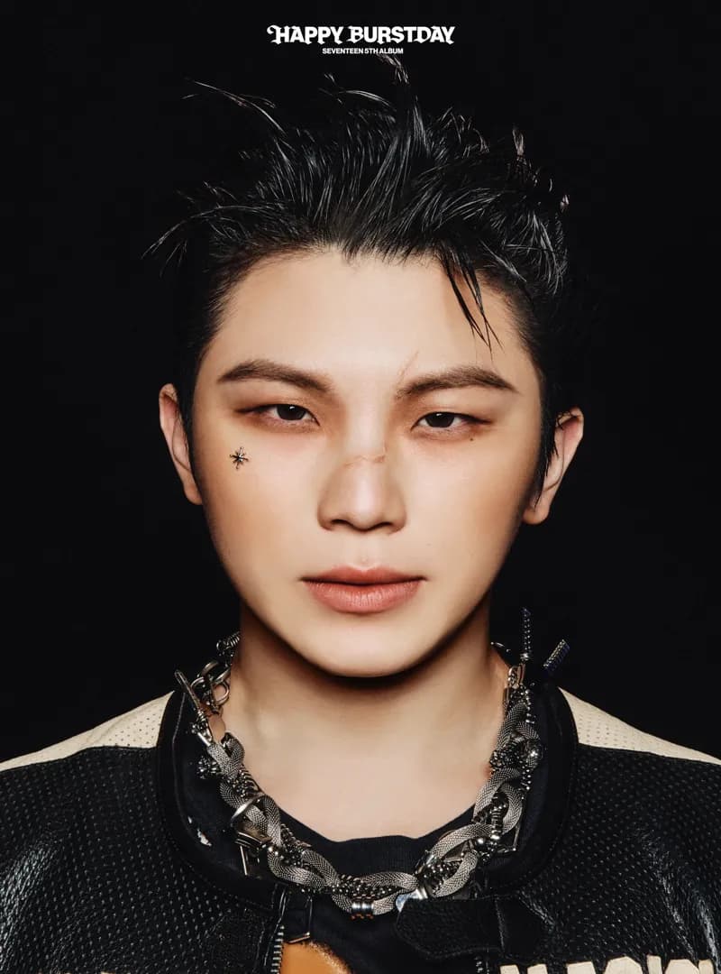 Woozi (SEVENTEEN) wearing cool jewel-toned gowns with sharp contrast, showcasing glacier blue, raspberry, graphite, arctic white, and ultra black from the Cool Winter palette.