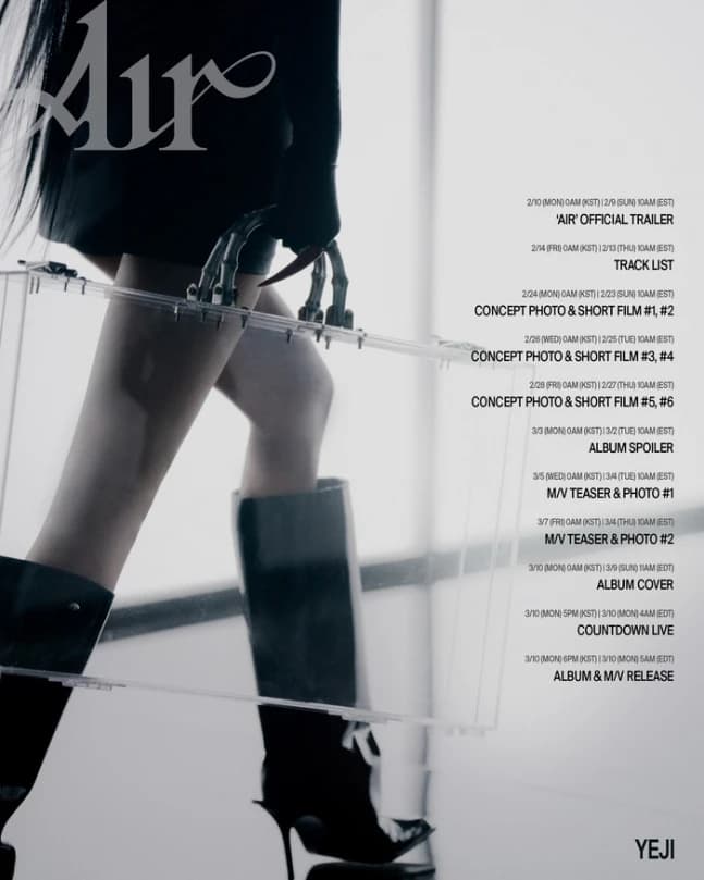 Editorial gallery of Yeji (solo) styled in bright winter looks with electric blues, magenta accents, and polished black, highlighting electric cobalt, icy magenta, optic white, chrome silver, and inky black.
