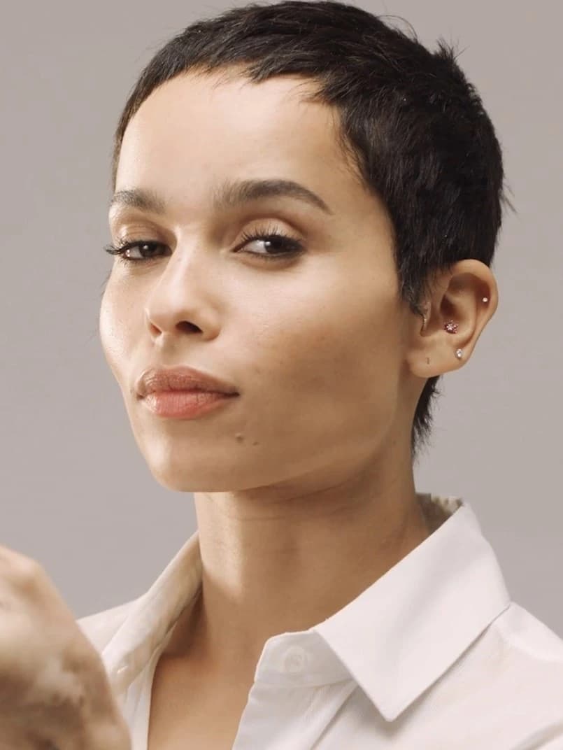 Zoë Kravitz wearing grounded autumn looks with rich neutrals and subtle shimmer, showcasing cedar brown, sage moss, warm taupe, terracotta, and antique gold from the Neutral Autumn palette.