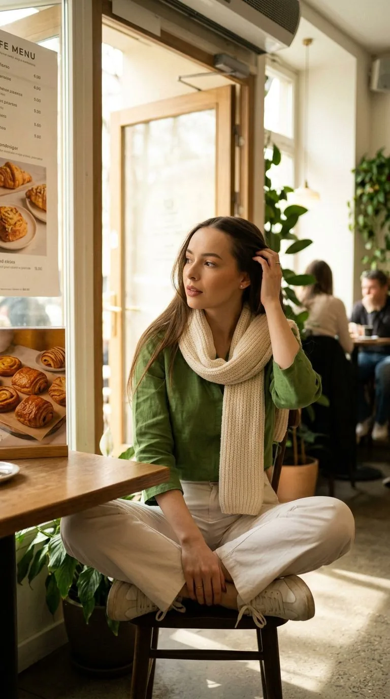 linen outfit at the cafe — AI color analysis and styling preview by Palette Hunt