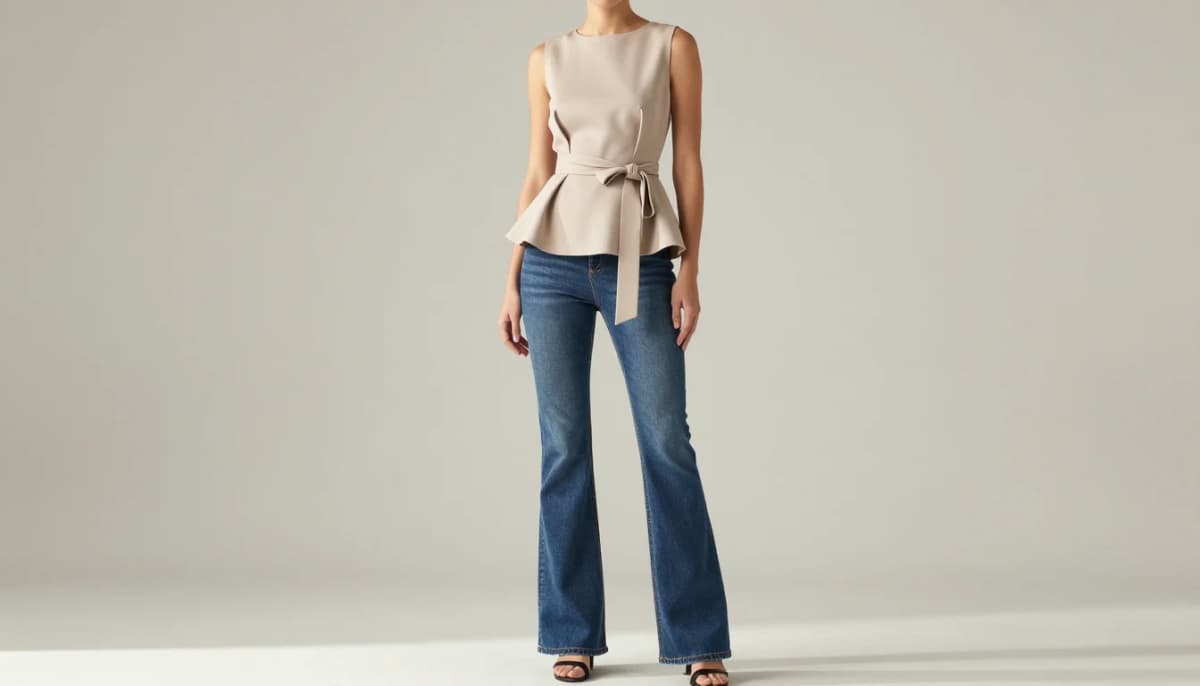 Rectangle body shape wearing a peplum top with a defined waist