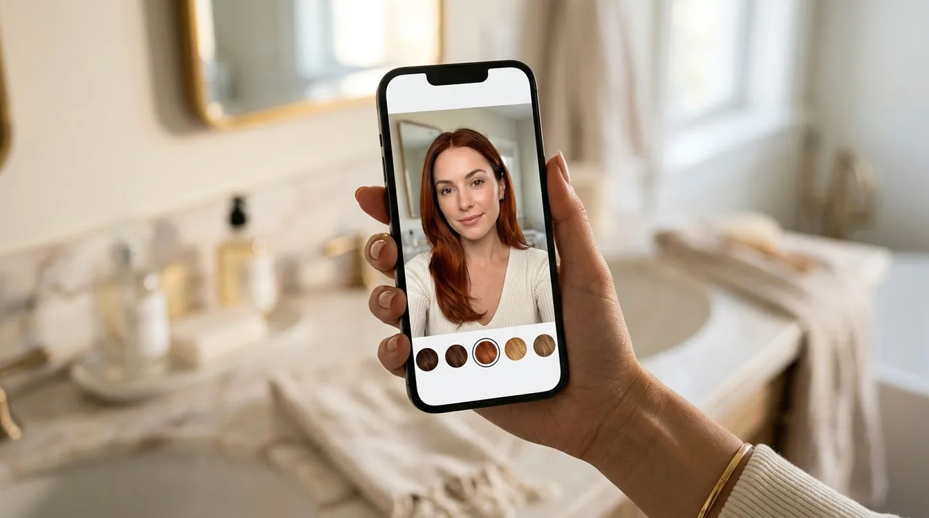 Simulador de color de pelo en tres pasos: sube una foto, elige tonos y mira cómo la IA reproduce cada color de pelo sobre tu propia cara