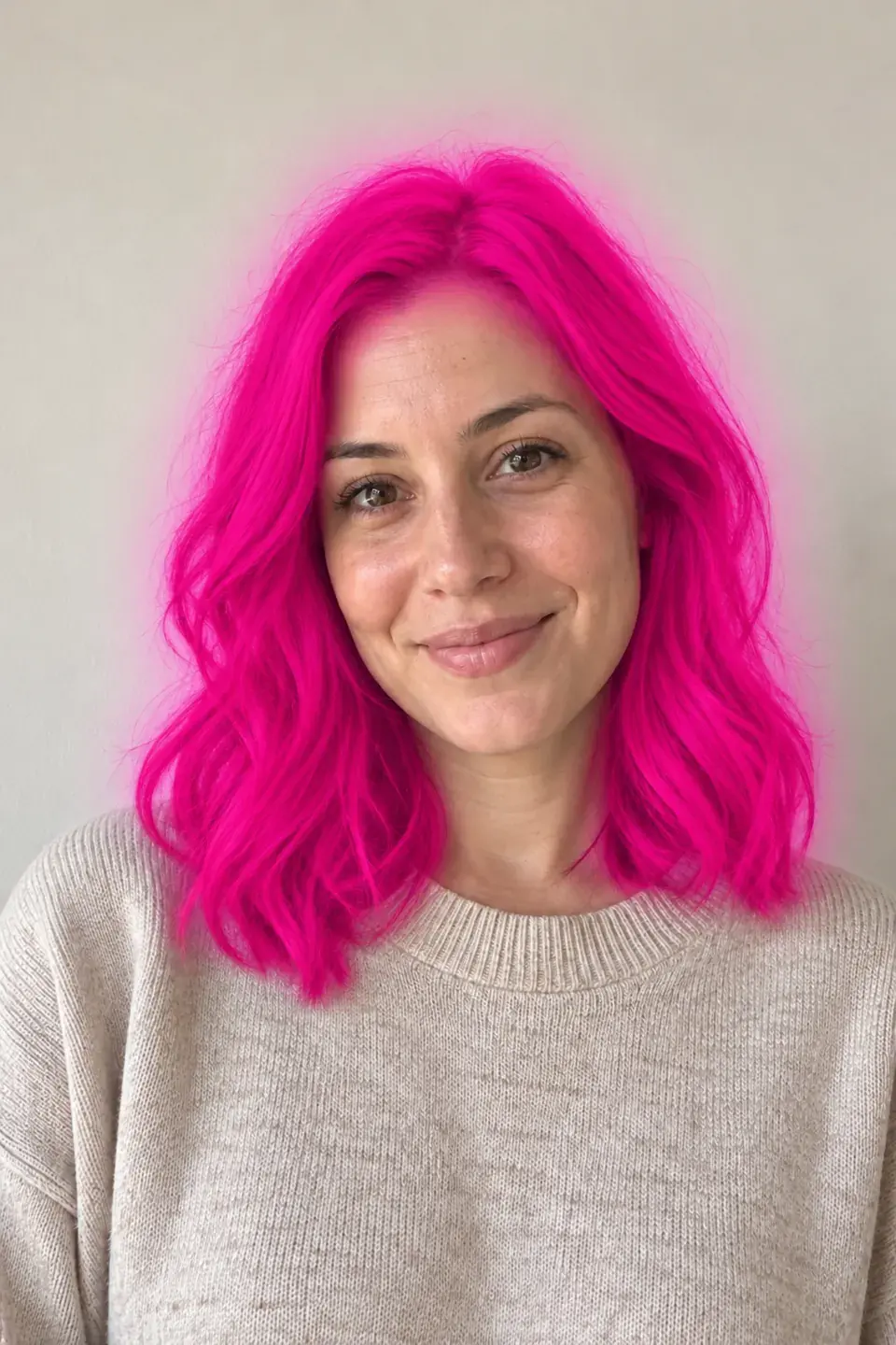 Comparativa lado a lado de un filtro de color de pelo genérico sobre una modelo frente a un simulador con IA reproducido sobre la foto real de una usuaria