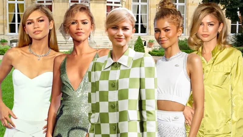Zendaya (Challengers Era) — Deep Autumn styling | Palette Hunt Editorial gallery of Zendaya (Challengers Era) styled in deep autumn wardrobes mixing emerald, rust, and gilded textures, highlighting chartreuse, emerald, optic white, lime, and espresso.