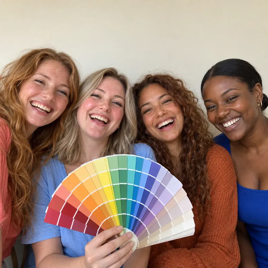 Donna che scopre la sua palette stagionale con campioni di colore durante un test di armocromia gratuito