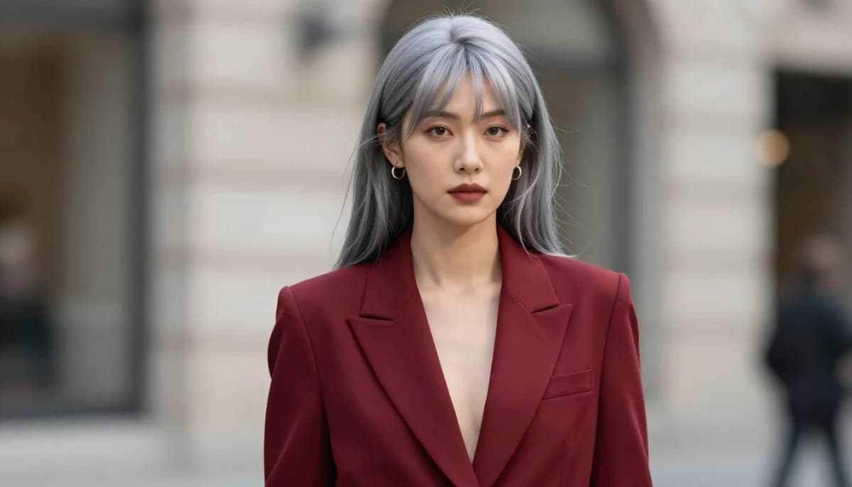 How to wear: Mejores Colores para Cabello Canoso o Gris: Guía How to wear mejores colores para cabello canoso o gris: guía — pairing rojo cereza, arándano, rosa-rojo profundo near the face