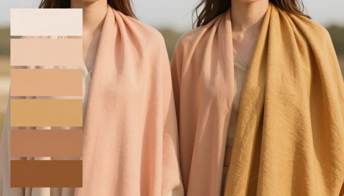 How to wear: Colorimétrie : Printemps ou Automne ? How to wear colorimétrie : printemps ou automne ? — pairing pêche chaude, jaune doré, corail clair near the face