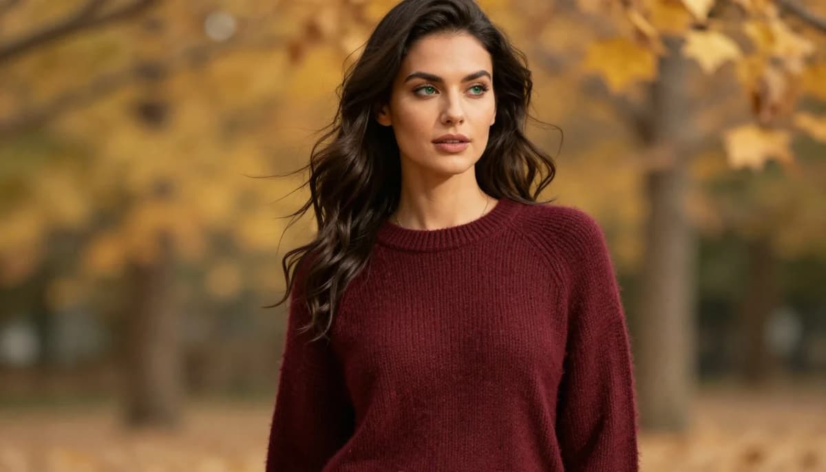 How to wear: Najlepsze kolory dla ciemnych włosów i zielonych oczu How to wear najlepsze kolory dla ciemnych włosów i zielonych oczu — pairing głęboka śliwka, ametyst, burgund near the face