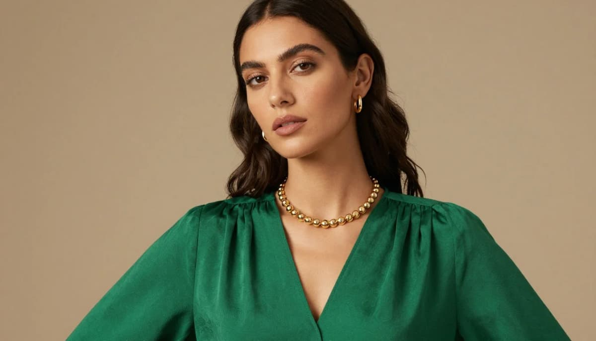 How to wear: Najlepsze kolory dla oliwkowej skóry i ciemnych włosów How to wear najlepsze kolory dla oliwkowej skóry i ciemnych włosów — pairing szmaragdowa zieleń, teal, głęboki szafir near the face