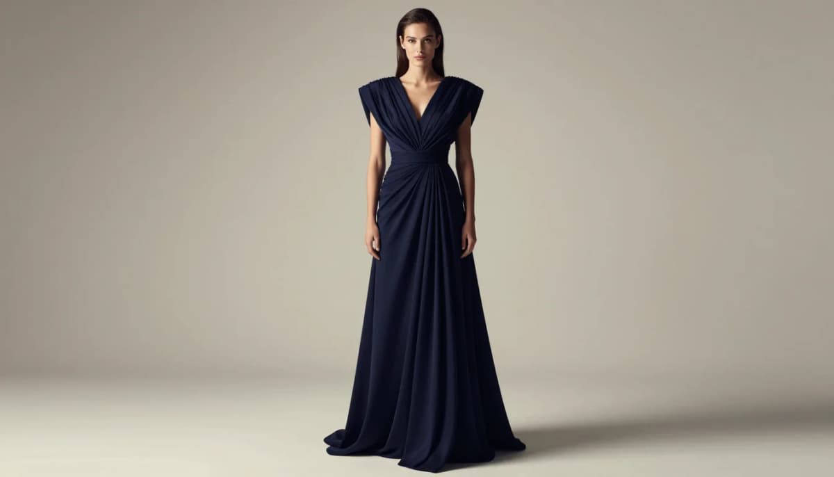 Kibbe Soft Dramatic styling — long draped glamorous silhouette