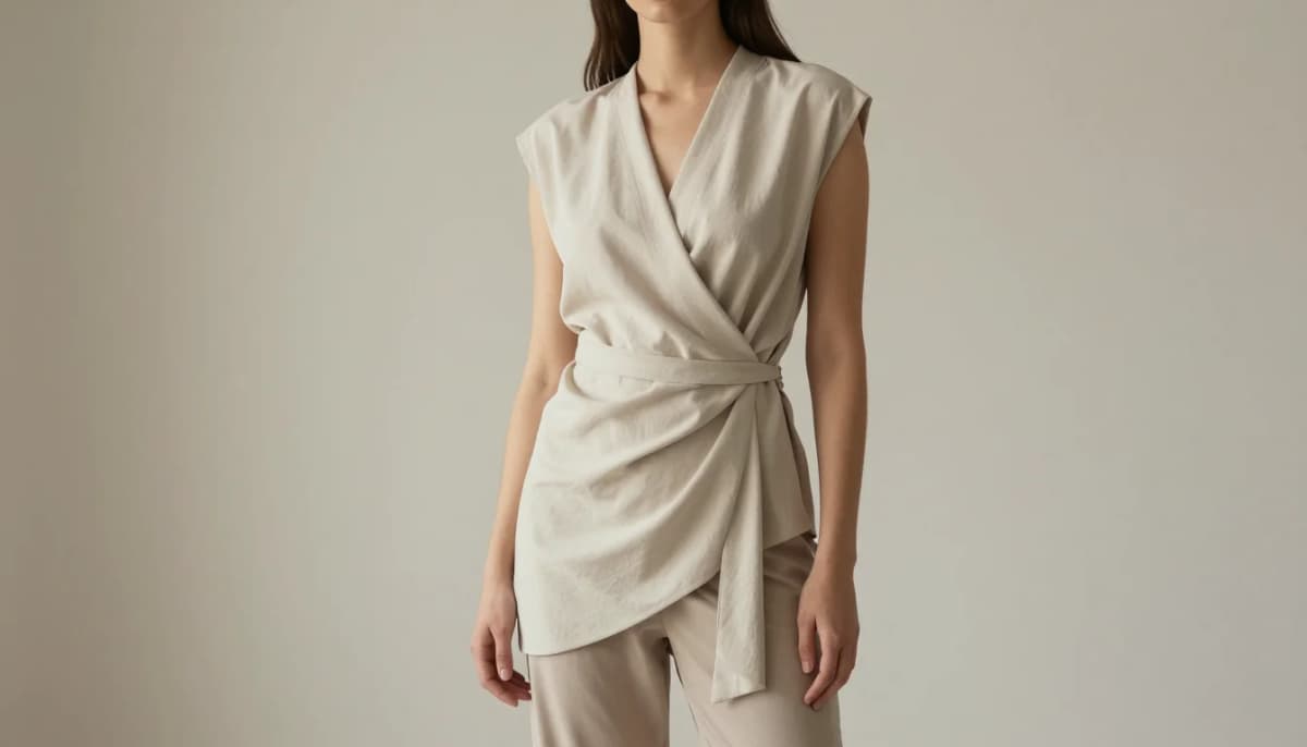 Kibbe Soft Natural styling — unconstructed draped silhouette with soft waist shaping