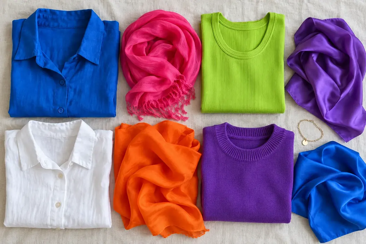 Bright Winter colors in clothing and fabric