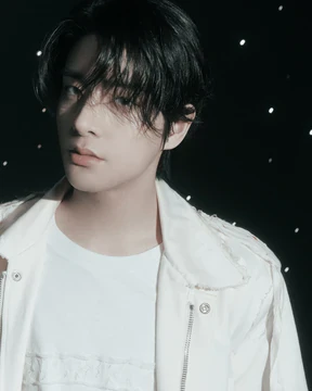 Jake (ENHYPEN) wearing cool jewel-toned gowns with sharp contrast, showcasing glacier blue, raspberry, graphite, arctic white, and ultra black from the Cool Winter palette.