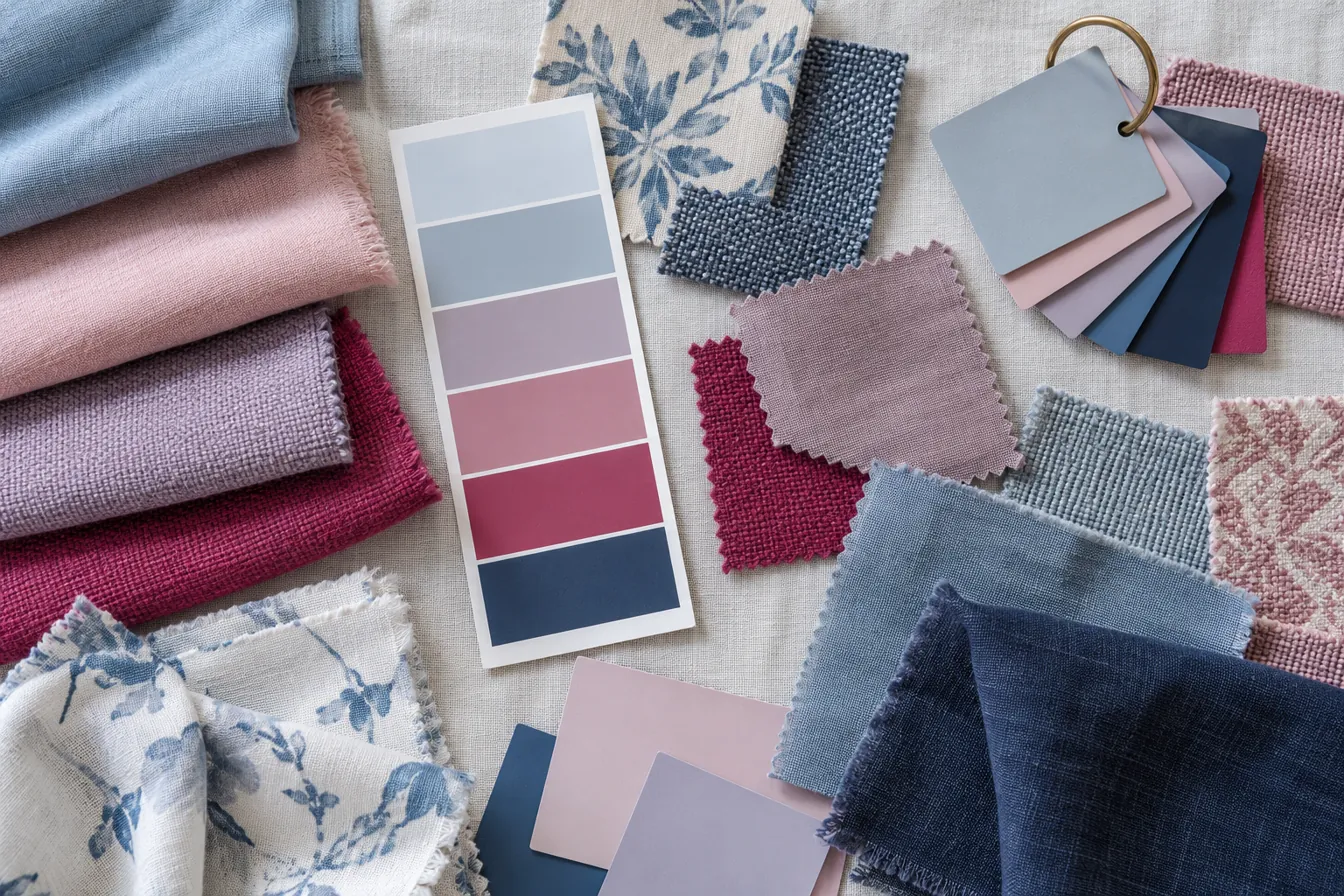 Fabric swatches and paint chips in the True Summer color palette