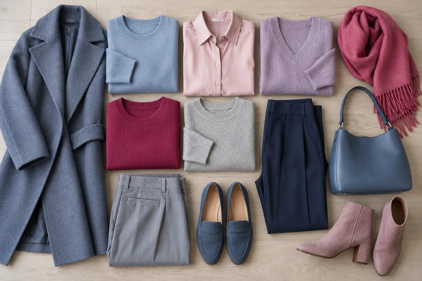 True Summer capsule wardrobe laid flat in palette colors