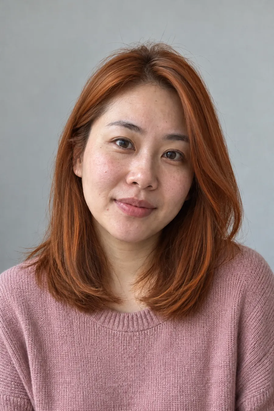 Copper hair on a woman with true summer coloring