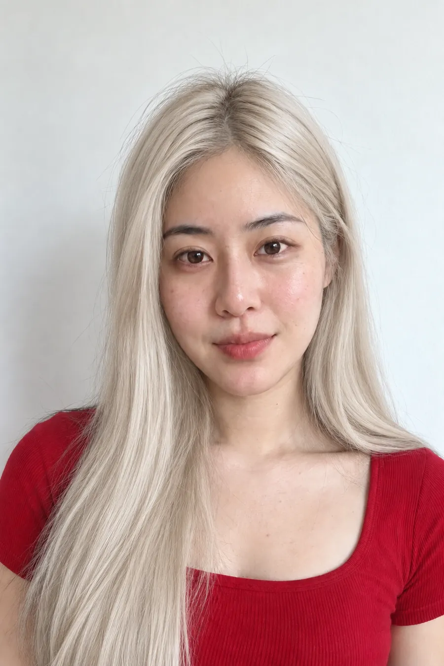 Platinum hair on a woman with true winter coloring