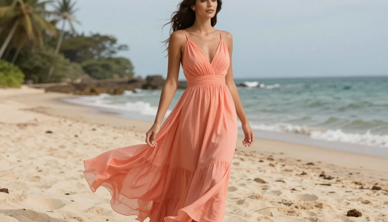 How to wear beach wedding guest colors for olive skin — pairing warm coral, soft tangerine, papaya near the face