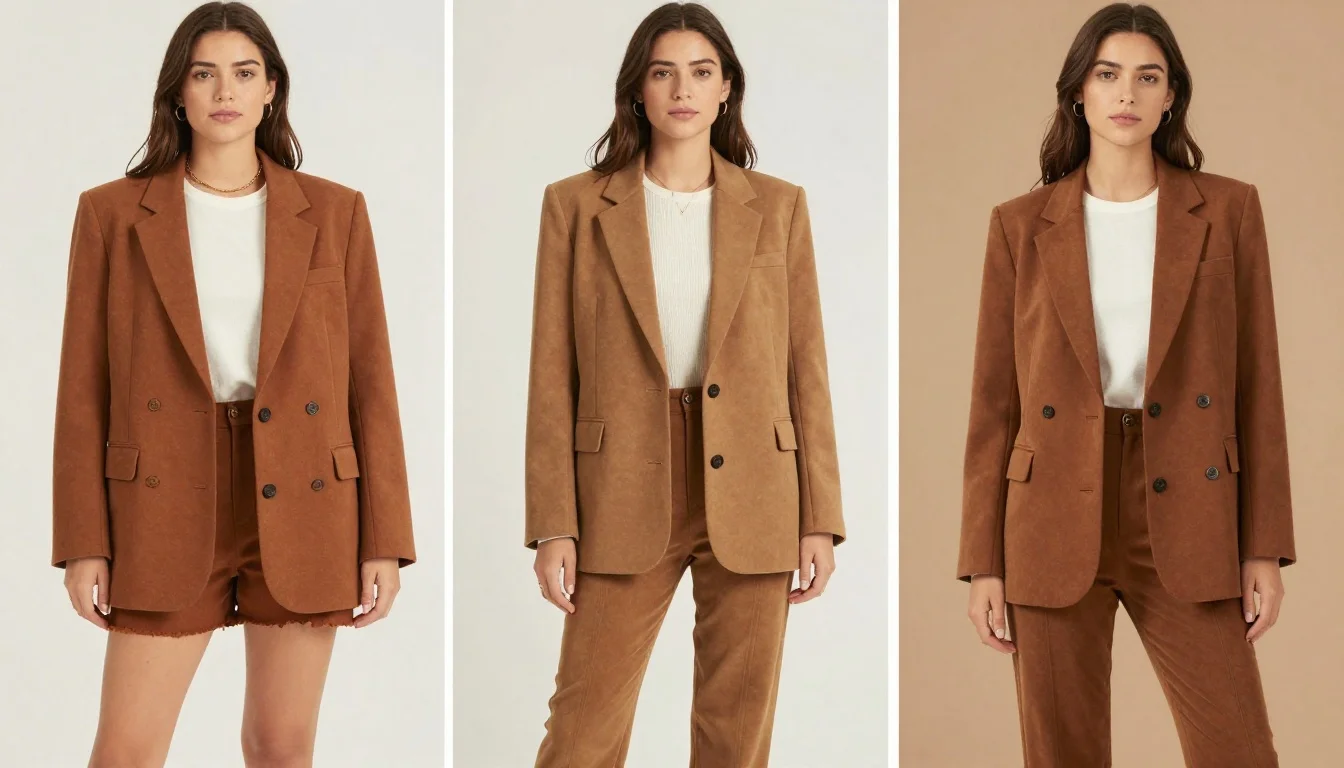 How to wear best blazer color for warm undertones — pairing chocolate brown, warm cognac, deep terracotta near the face