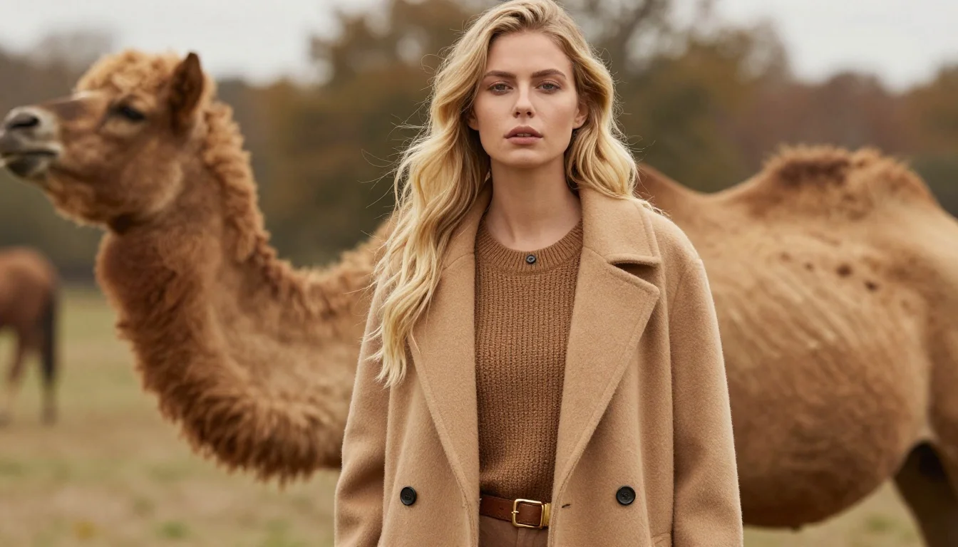 How to wear: Best Coat Color for Blonde Hair | PaletteHunt How to wear best coat color for blonde hair | palettehunt — pairing #c19a6b, #c8a06a, #bf9660 near the face