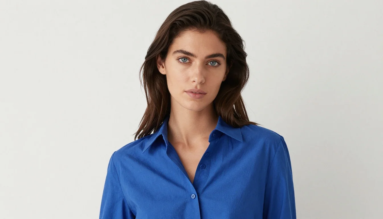 How to wear best colors for dark hair and blue eyes — pairing ice blue, cool white, powder blue near the face