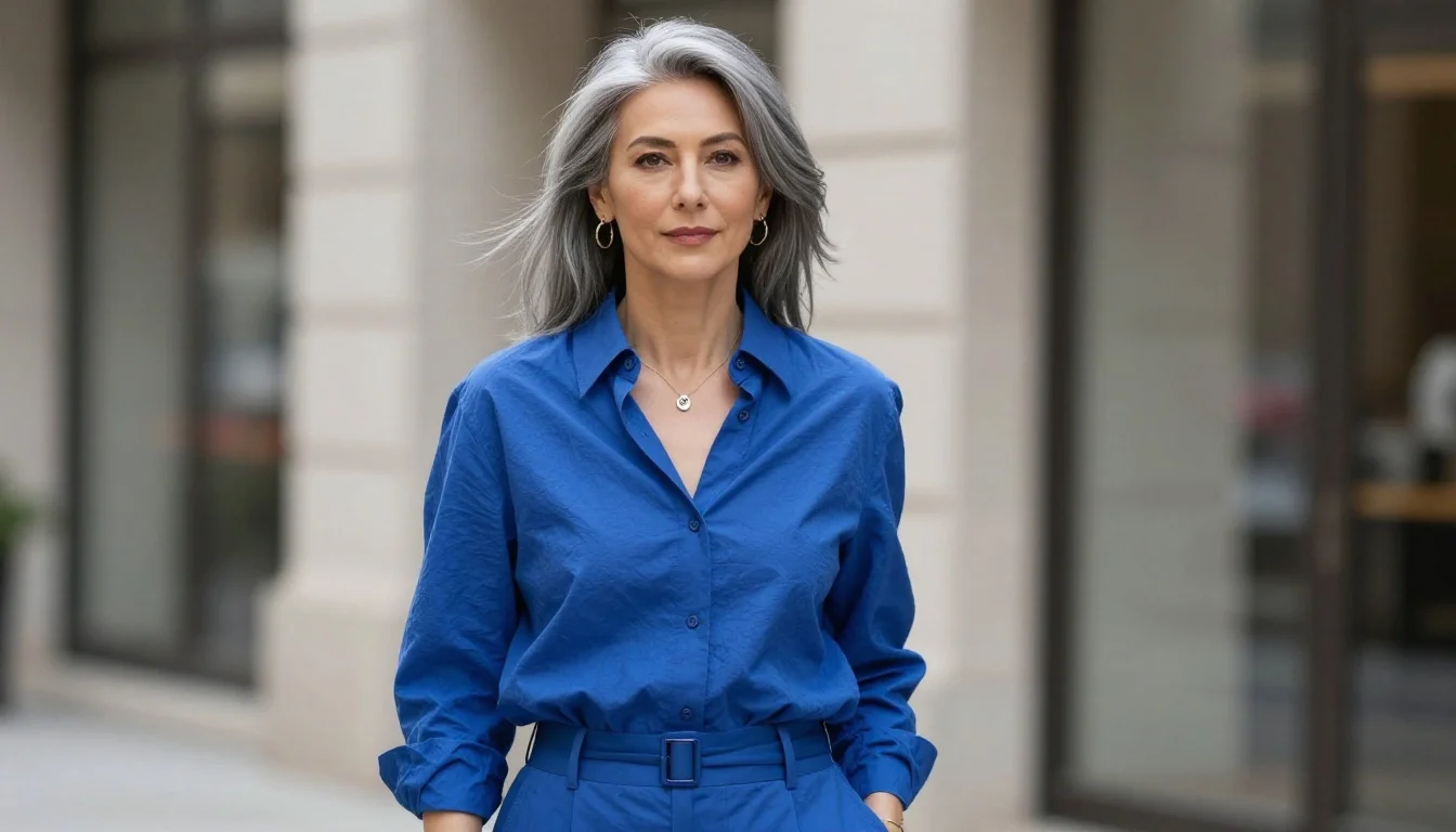 How to wear best colors for going grey | what to wear with silver hair — pairing sapphire blue, emerald green, deep amethyst near the face