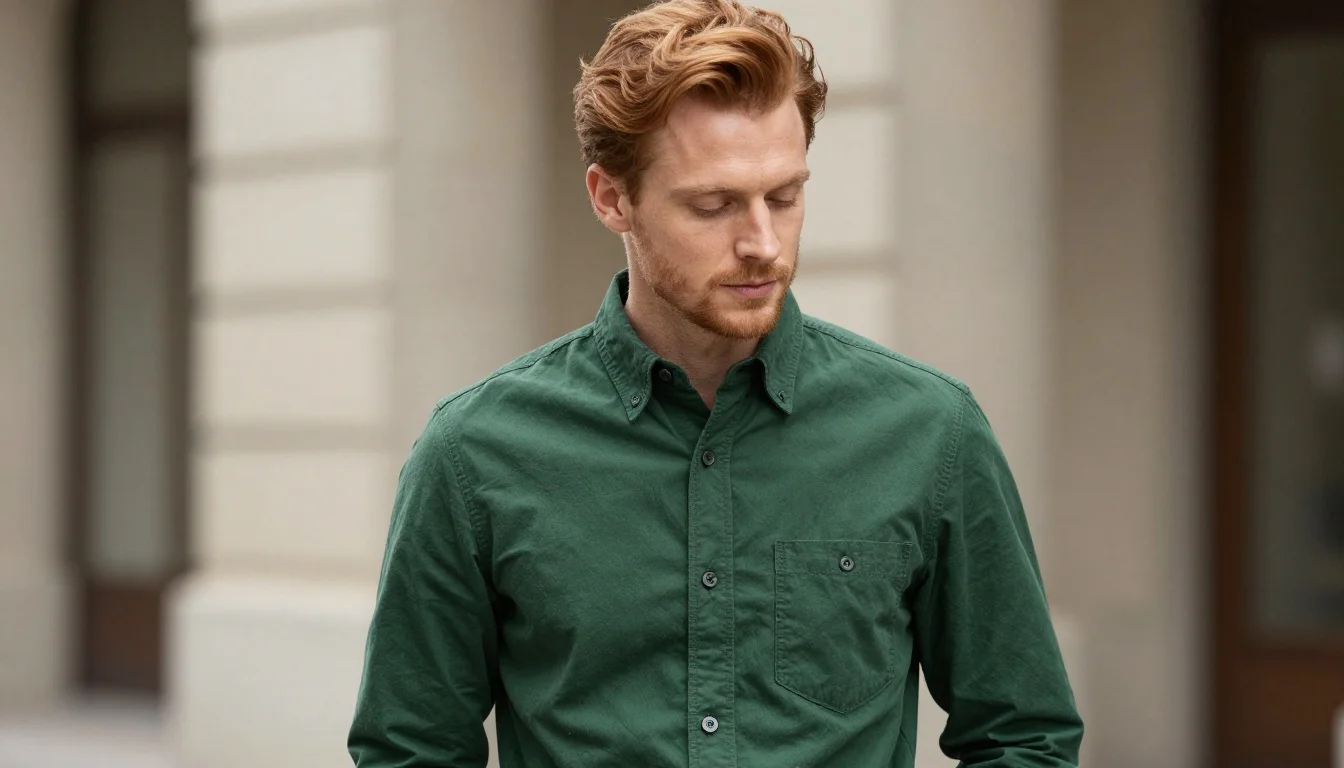 How to wear: Best Colors for Men with Auburn Hair | Men's Color Guide How to wear best colors for men with auburn hair | men's color guide — pairing forest green, olive, hunter green near the face