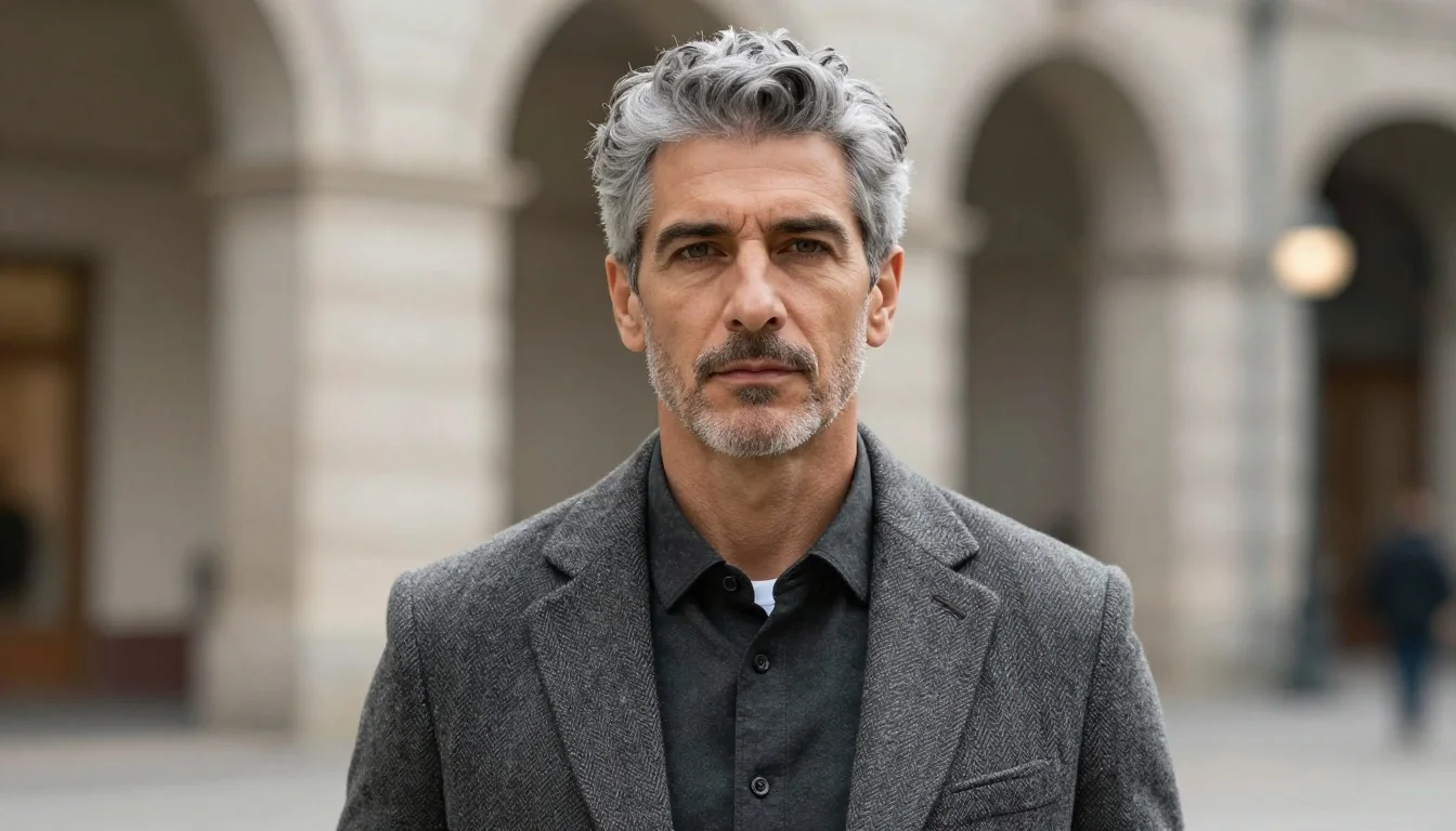 How to wear: Best Colors for Men with Grey Hair | Menswear Color Guide How to wear best colors for men with grey hair | menswear color guide — pairing midnight navy, true charcoal, slate blue-grey near the face