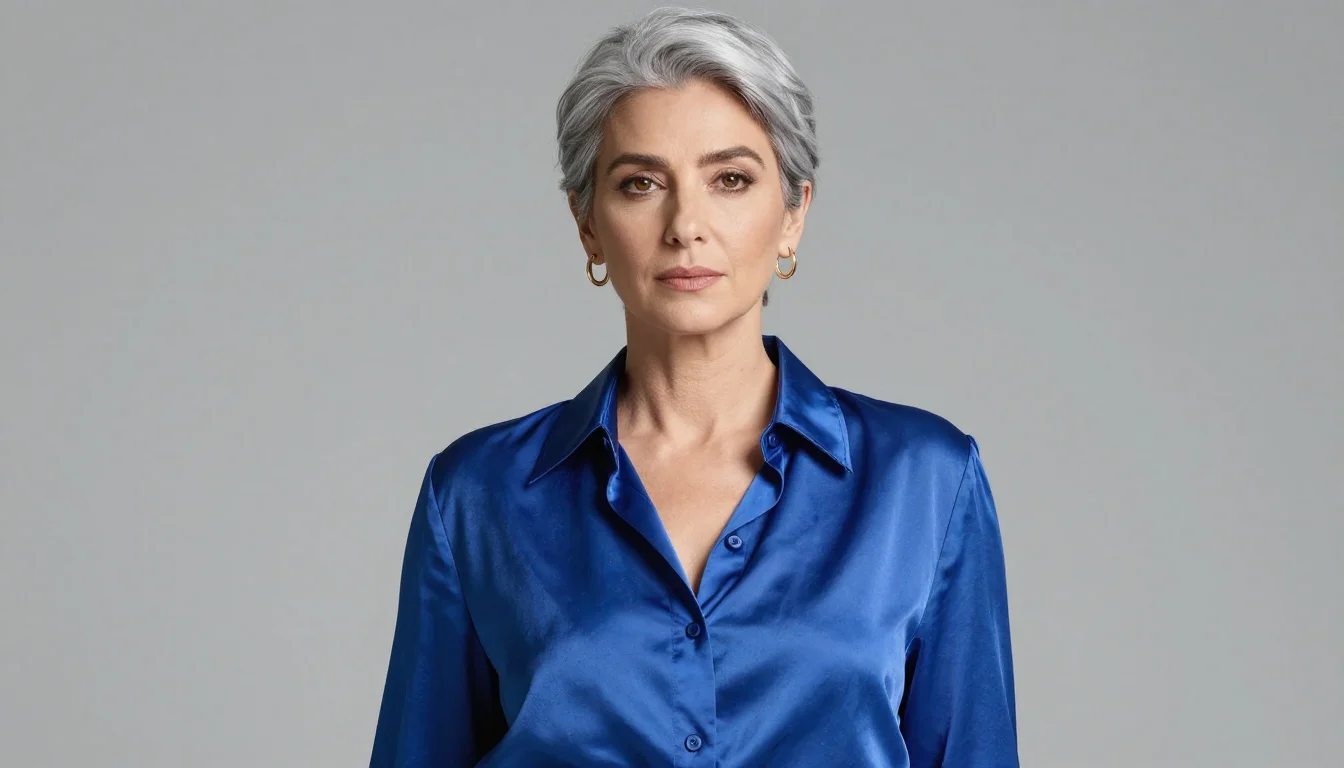 How to wear best colors for silver hair | what to wear with grey hair — pairing sapphire blue, amethyst purple, deep teal near the face