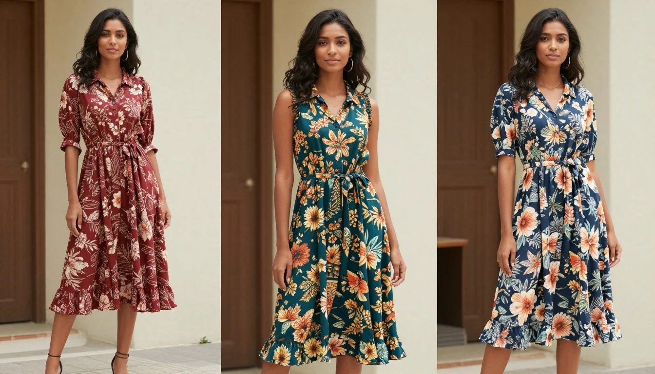How to wear best floral prints for dark skin | colorways that shine — pairing deep sapphire with golden and white flowers, rich emerald green with ivory and coral blooms, true ruby red with cream botanical prints near the face