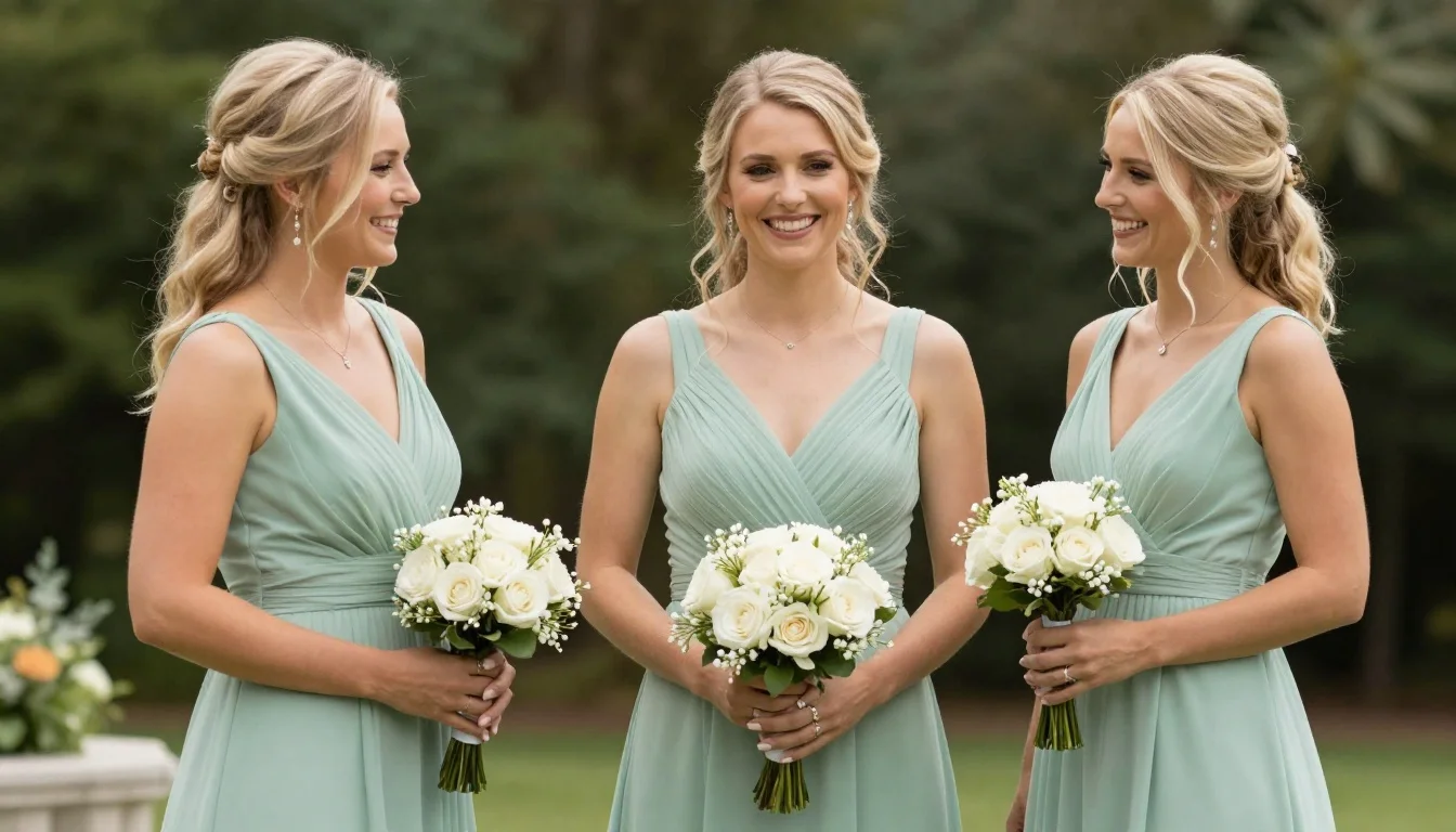 How to wear: Bridesmaid Dress Colors for Blonde Hair How to wear bridesmaid dress colors for blonde hair — pairing dusty blue, soft slate blue, light cornflower near the face