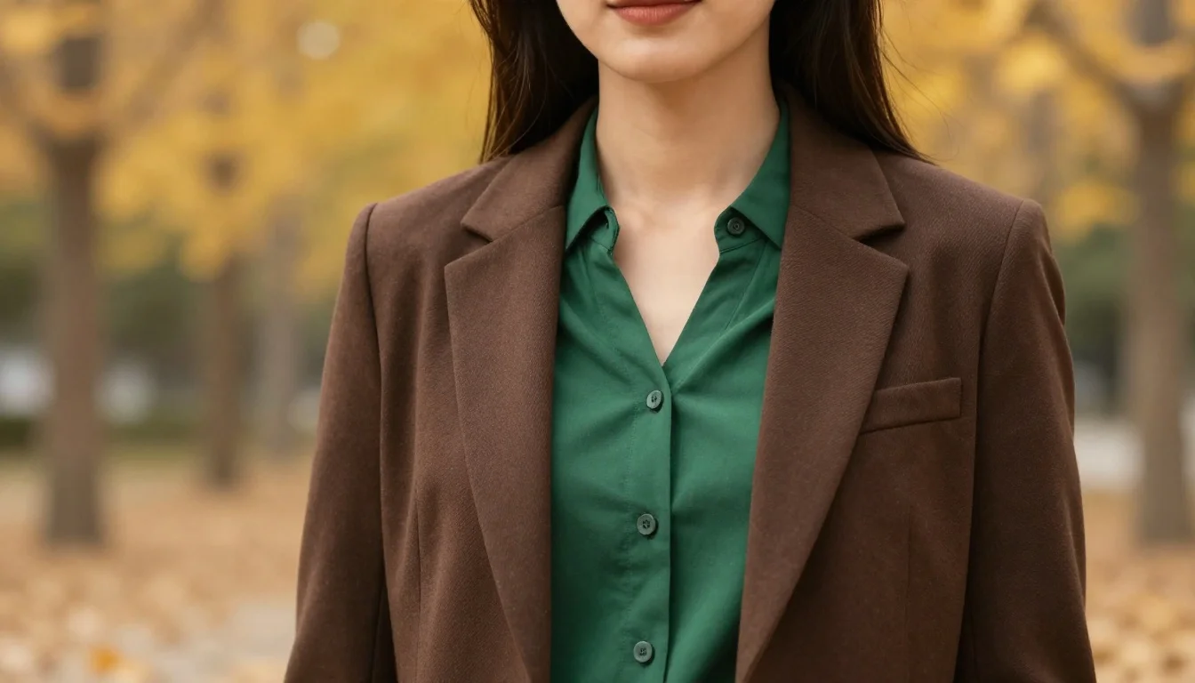 How to wear: Business Wardrobe for Deep Autumn How to wear business wardrobe for deep autumn — pairing dark chocolate brown, warm charcoal, deep khaki near the face