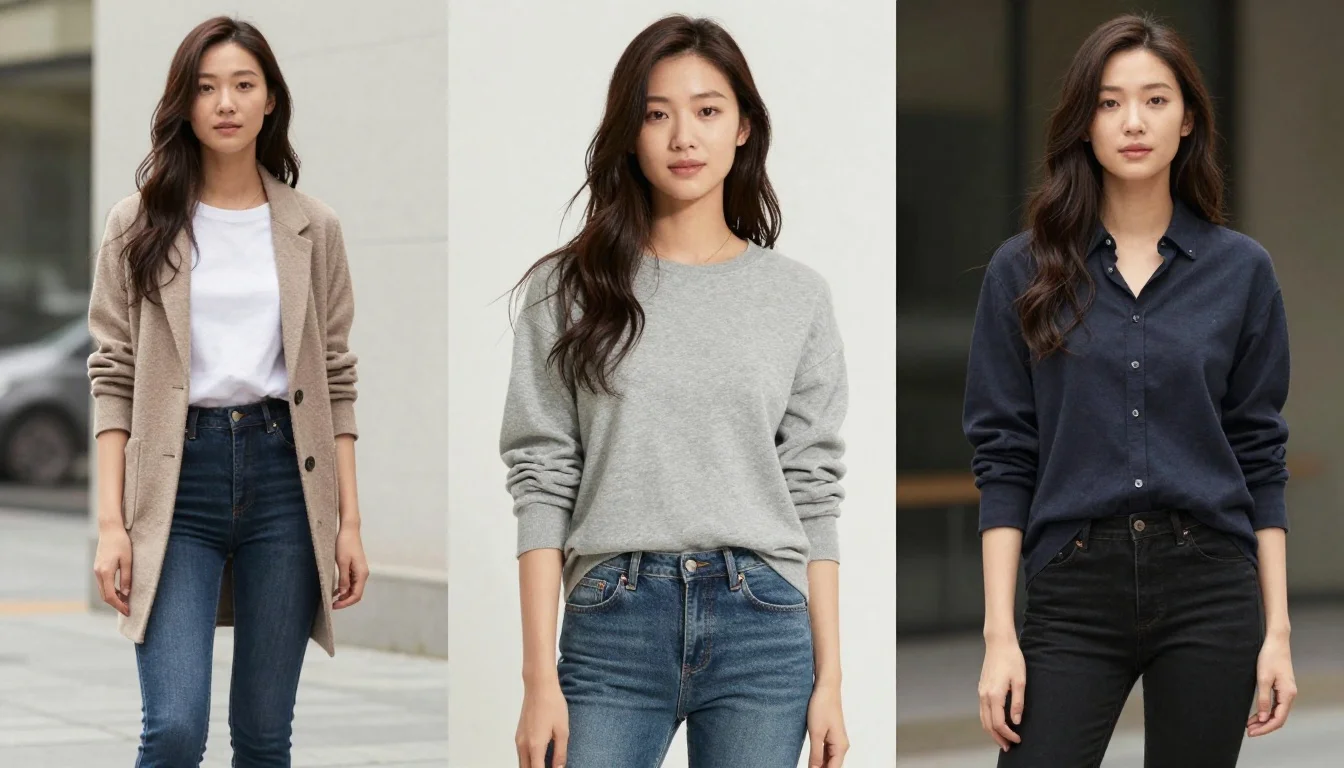 How to wear capsule wardrobe for dark hair — pairing bright white, crisp warm ivory, clean light grey near the face