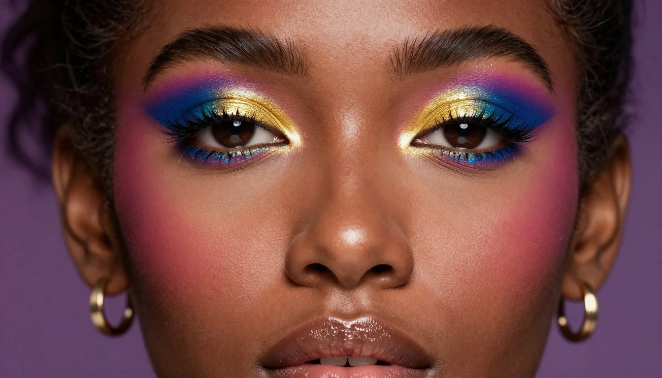 How to wear eyeshadow for dark skin — pairing electric cobalt blue, vivid emerald, bold magenta near the face