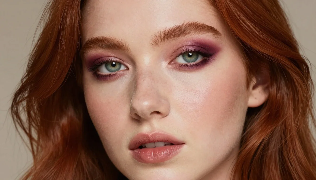How to wear eyeshadow for green eyes and red hair — pairing rich plum, deep violet, dark eggplant near the face
