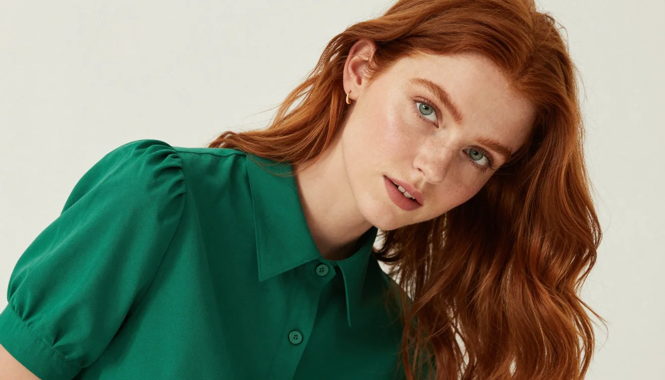 Couleurs pour Cheveux Roux et Yeux Verts | Rare et Saisissant Couleurs pour Cheveux Roux et Yeux Verts | Rare et Saisissant — flattering shades including vert forêt, émeraude, vert chasseur, bleu canard profond