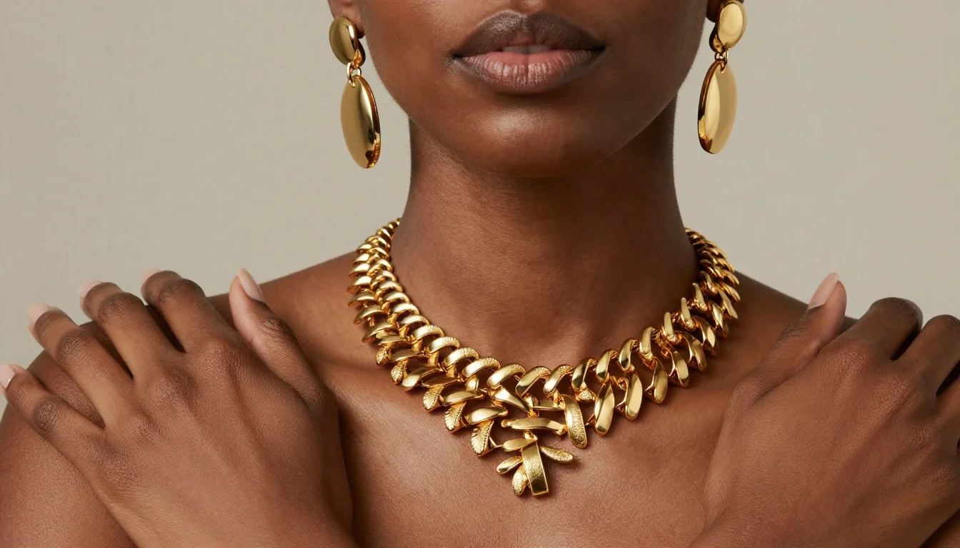 How to wear: Best Jewelry for Dark Skin How to wear best jewelry for dark skin — pairing #ffd700, #c0c0c0, #b87333 near the face