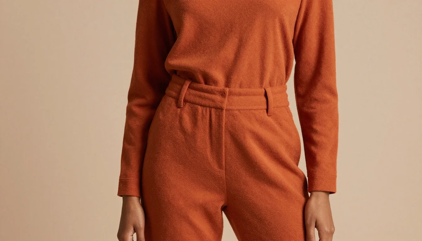 Rust monochrome outfit demonstrating tonal clothing color matching