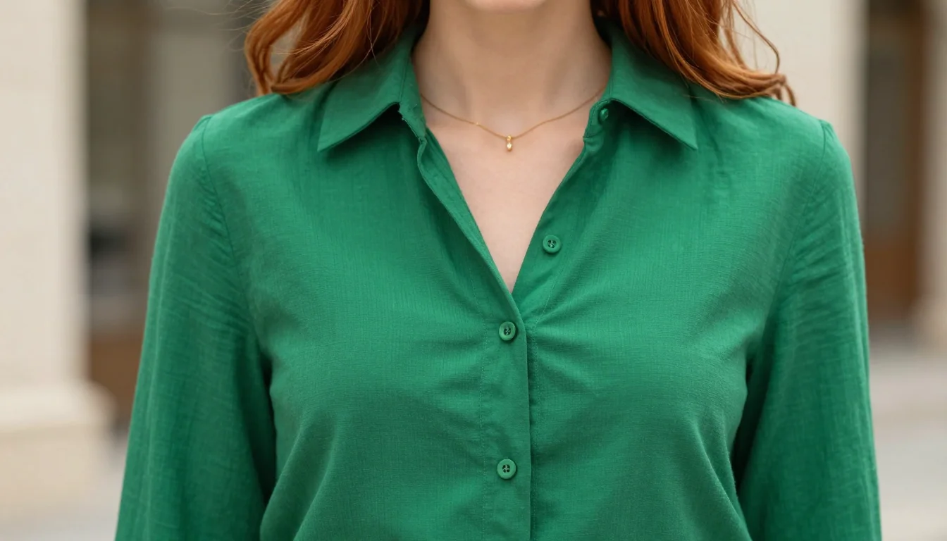 How to wear: Najlepsze kolory dla rudych włosów i zielonych oczu How to wear najlepsze kolory dla rudych włosów i zielonych oczu — pairing leśna zieleń, szmaragd, myśliwska zieleń near the face