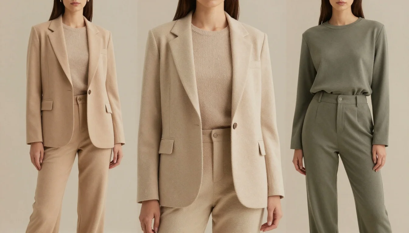 How to wear soft autumn minimalist wardrobe — pairing #a08060, #c4a882, #8b7355 near the face