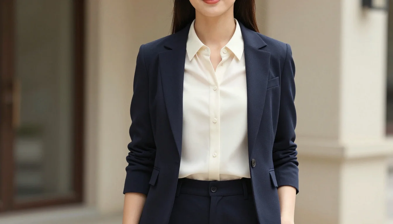 How to wear work outfits for fair skin — pairing deep navy, warm charcoal, deep berry near the face