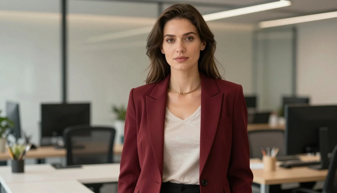 How to wear: Work Outfits for Olive Skin | Office Color Guide How to wear work outfits for olive skin | office color guide — pairing warm burgundy, deep rust, rich terracotta near the face