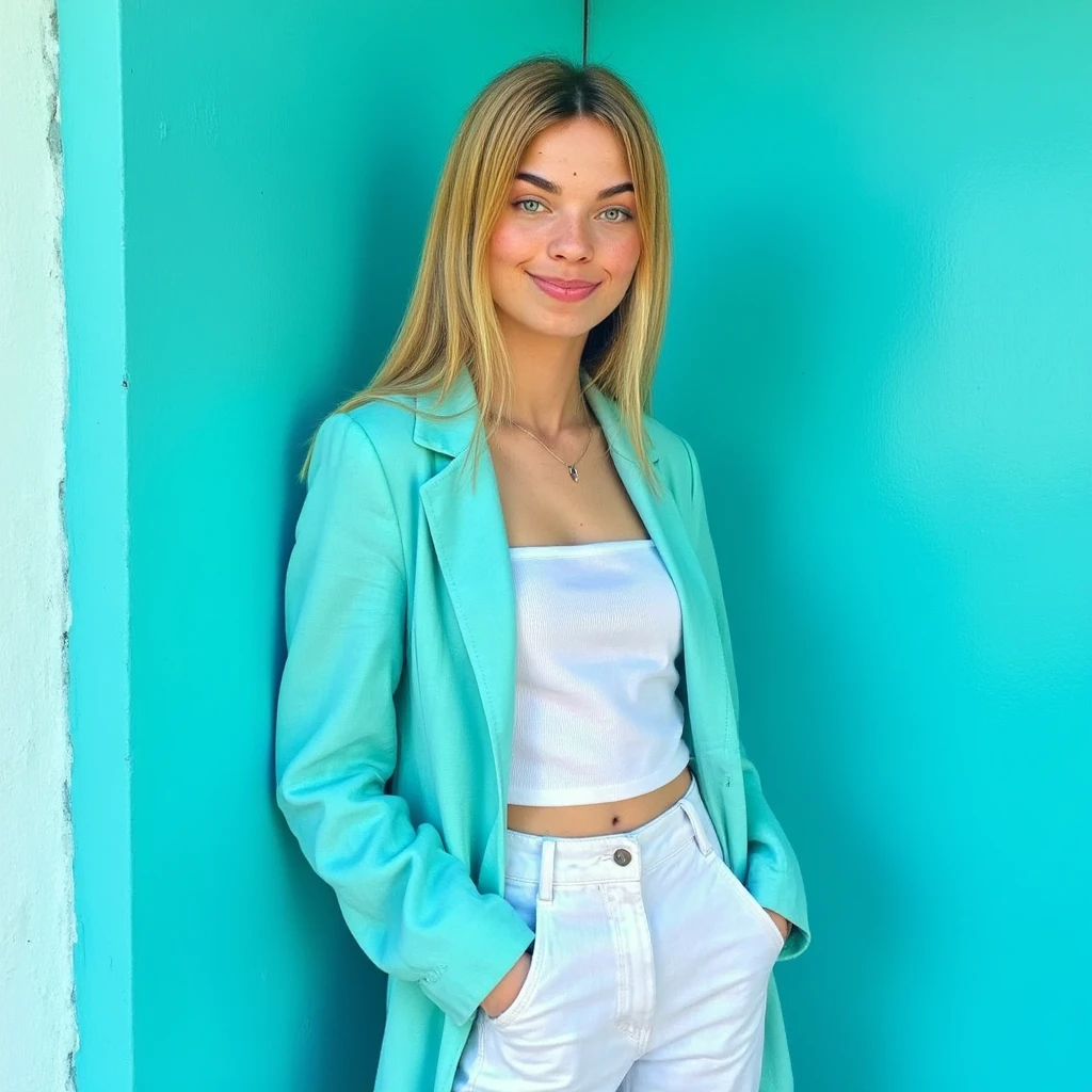 Olympia wearing her perfect Summer color palette