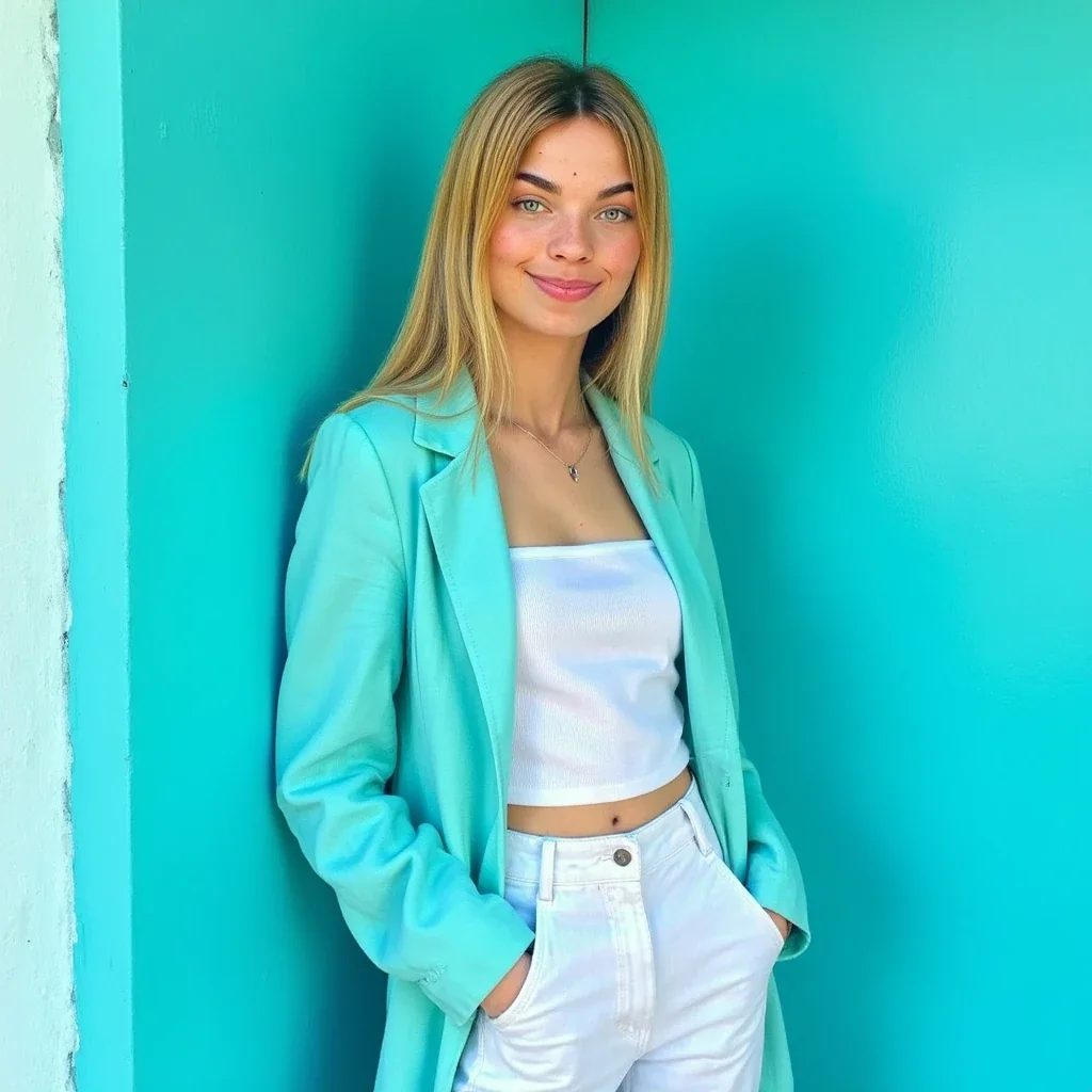 Olympia wearing her perfect Summer color palette
